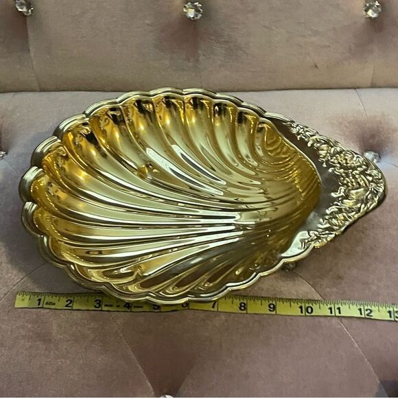 Brasscrafters American Family Large Vintage Brass Shell Serving Tray Gold - Picture 8 of 13